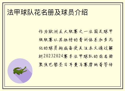法甲球队花名册及球员介绍