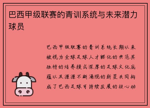 巴西甲级联赛的青训系统与未来潜力球员